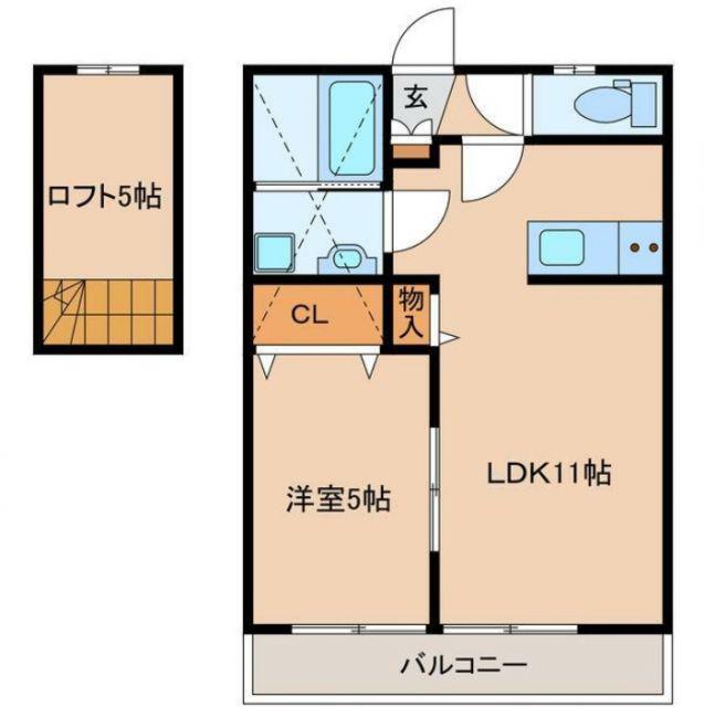 ハレクラニ唐津(1LDK/2階)の間取り写真