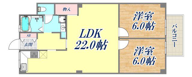 甲山グリーンハイツ(2LDK/3階)の間取り写真