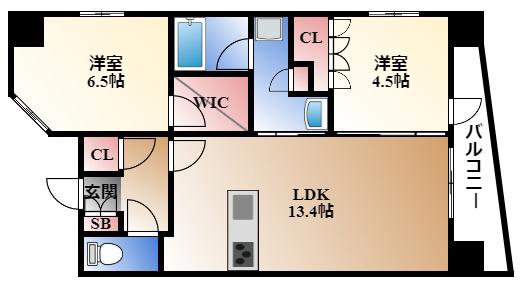 ラ・ヴィータ葵(2LDK/4階)の間取り写真