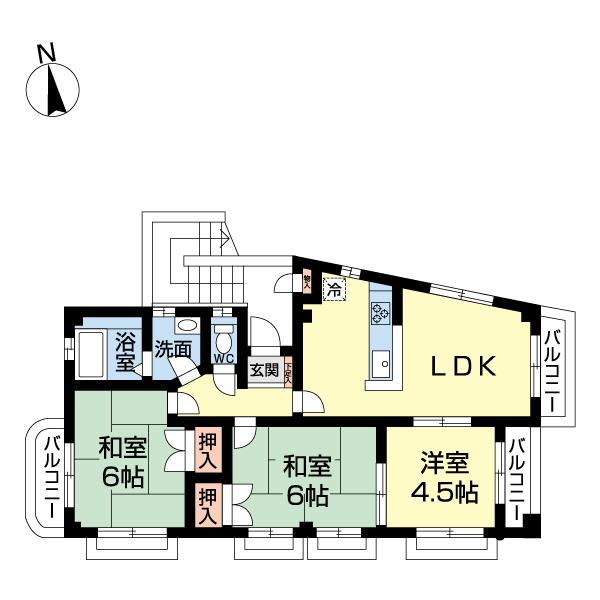ホーミーパレス高坂(3LDK/4階)の間取り写真