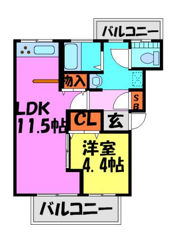 VIEWTERRACE売布(1LDK/2階)の間取り写真
