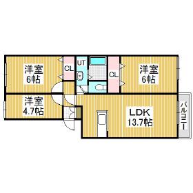 第2ブリリアント若草(3LDK/3階)の間取り写真