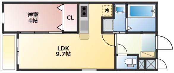 メテオール久留米本町(1LDK/2階)の間取り写真