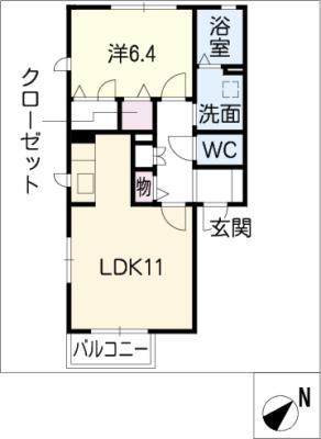 ドゥ・フラーモ I棟(1LDK/2階)の間取り写真