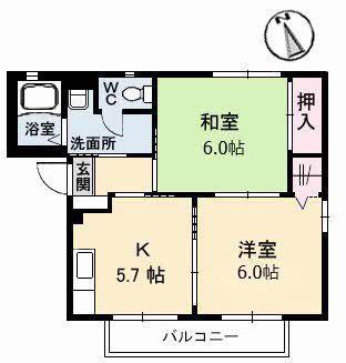 ディアスSUNE棟(2K/2階)の間取り写真