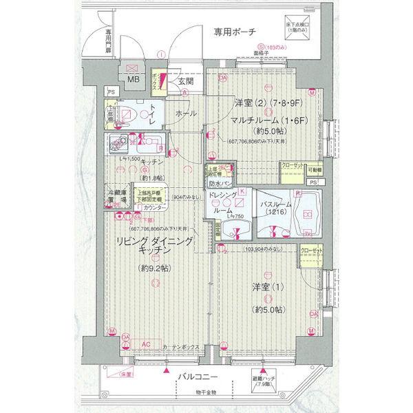 エステムプラザ神楽坂ノース RESIDENCE(2LDK/6階)の間取り写真