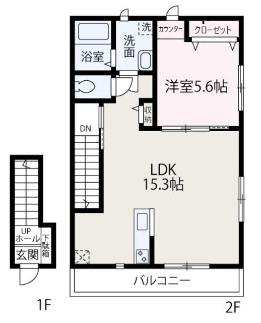 エクウスルーナ新座東 セントポールズフロント(1LDK/2階)の間取り写真