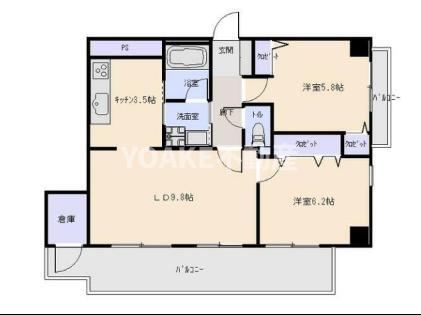 サザントゥリーII(2LDK/4階)の間取り写真