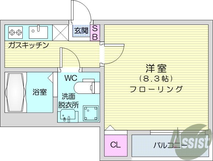 ブリリアントⅡ(1K/1階)の間取り写真
