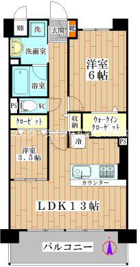 ベリーブルー高槻(2LDK/1階)の間取り写真