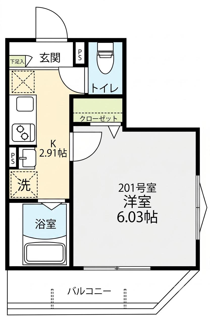 プロヴァンス下北沢(1K/2階)の間取り写真