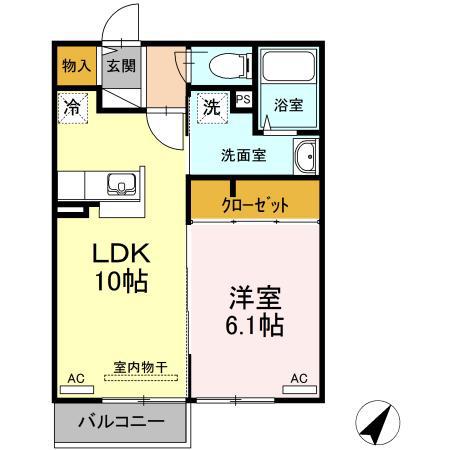 ユリモV(1LDK/2階)の間取り写真