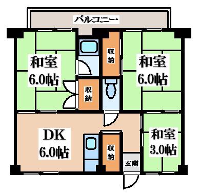 ビレッジハウス東二見(3DK/4階)の間取り写真