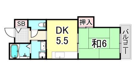 UR浜甲子園さくら街10号棟(1DK/4階)の間取り写真