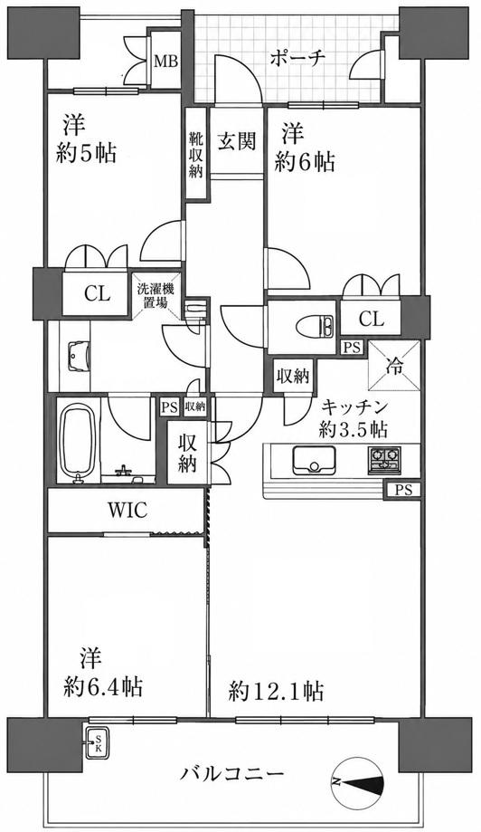 六甲アイランドCITY W7RESIDENCE 12番館(3LDK/4階)の間取り写真