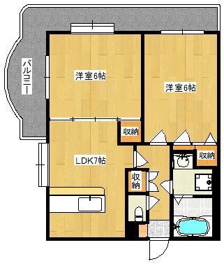 グリーンロード参番館(2LDK/2階)の間取り写真