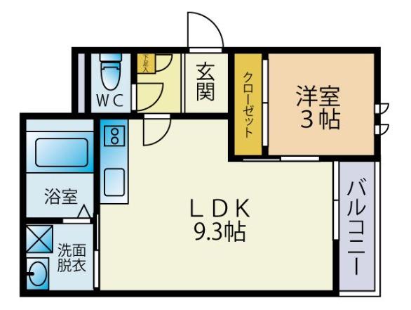 グランティックスタツイオーネ香椎(1LDK/1階)の間取り写真