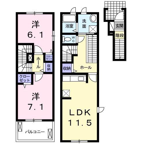 プラシードI(2LDK/2階)の間取り写真