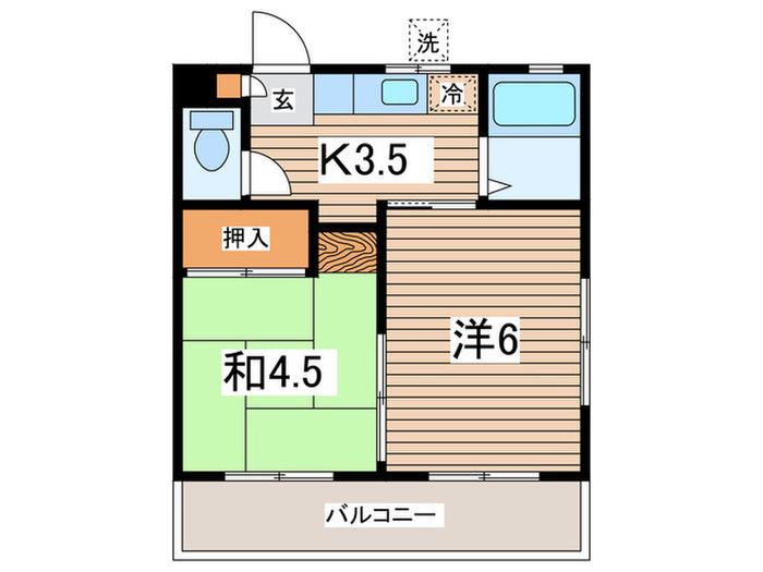コーポ美国I(2K/1階)の間取り写真