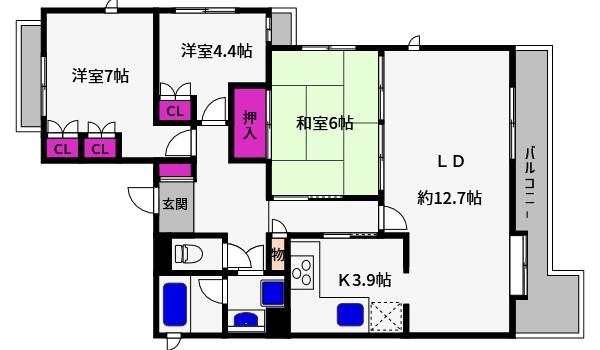 パークハイム住吉山手(3LDK/3階)の間取り写真