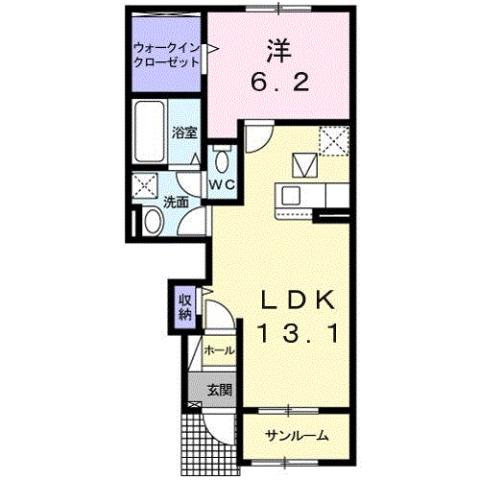ノーブルB(1LDK/1階)の間取り写真