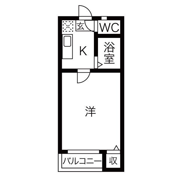 オークヴィラ黒川(1K/2階)の間取り写真