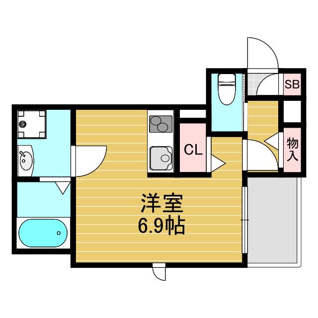 ハーモニーテラス三津屋南(ワンルーム/1階)の間取り写真