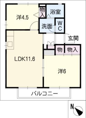 ハイマート本城A棟(2LDK/2階)の間取り写真