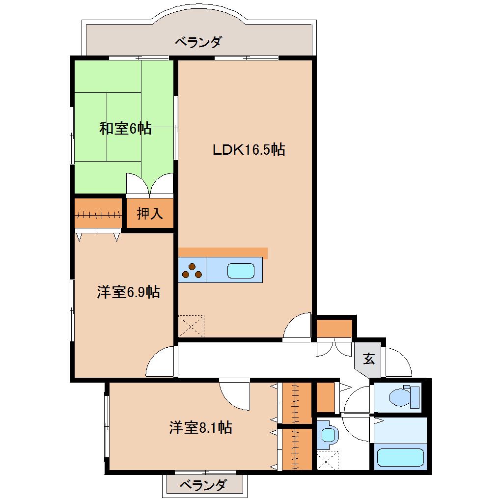 ドルチェ光陽(3LDK/1階)の間取り写真