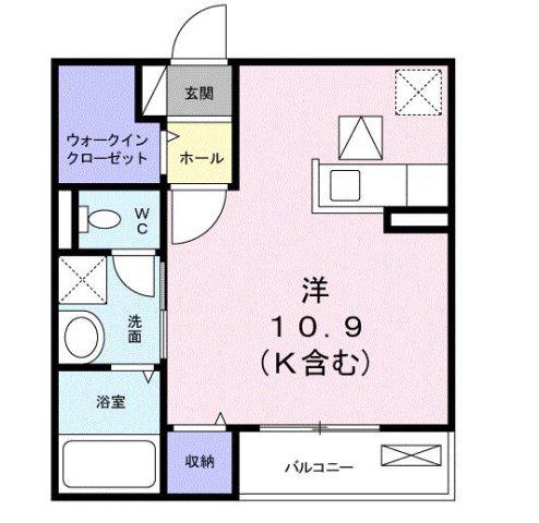モデルノI(1K/1階)の間取り写真