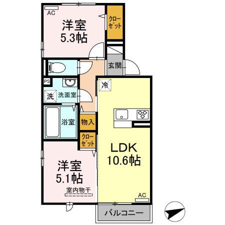アイネヴェルト八方原(2LDK/2階)の間取り写真
