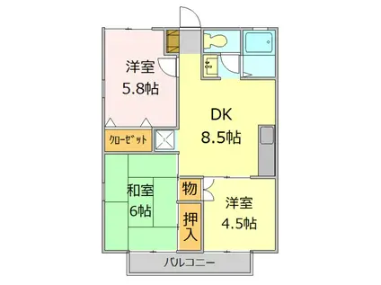 セジュール山崎B(3DK/1階)の間取り写真