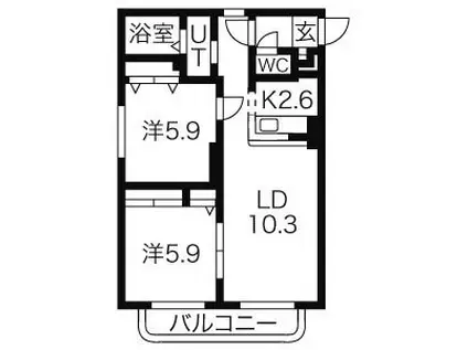 パークコート中島(2LDK/2階)の間取り写真