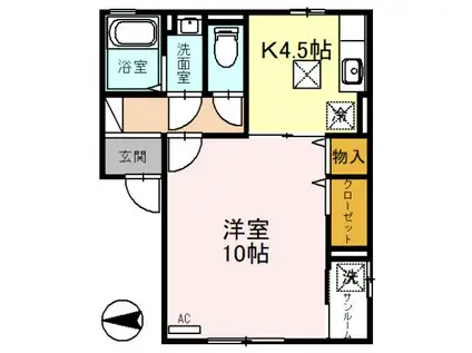 ウィル・アネックスA(1K/1階)の間取り写真