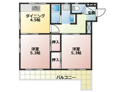 マンション横井(2DK/4階)の間取り写真