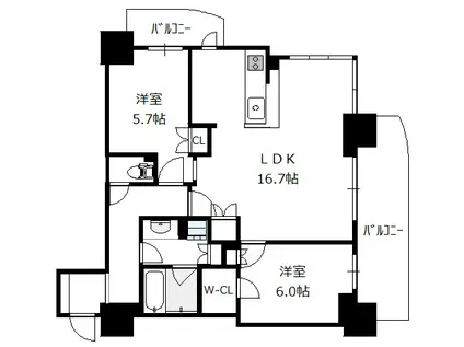 ローレルタワー堺筋本町(2LDK/16階)の間取り写真