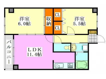 ボナールタカシII(2LDK/2階)の間取り写真