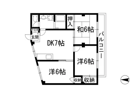 UJビル宝塚 ユナイテッドジェイズビル宝塚(3DK/3階)の間取り写真