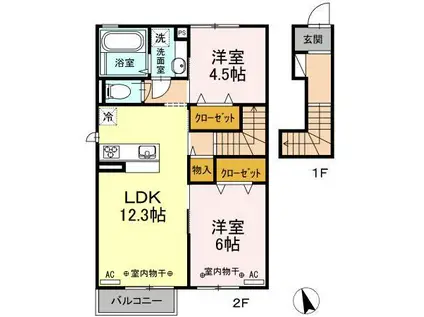 コンフォーティア東仙北 A(2LDK/2階)の間取り写真