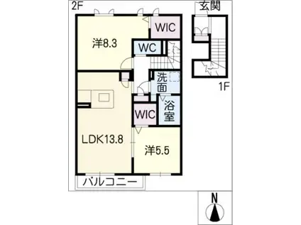 リーベル・ステージア T棟(2LDK/2階)の間取り写真