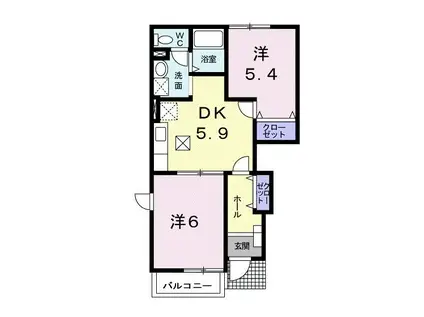 ベリエI(2DK/1階)の間取り写真