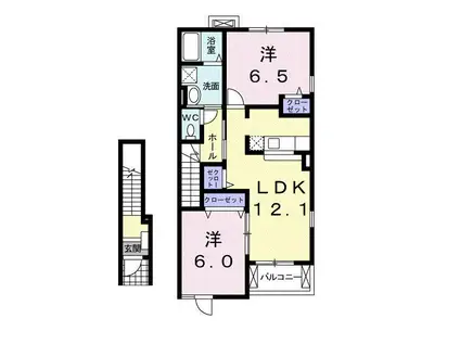 ハッピーメゾンつばさC(2LDK/2階)の間取り写真