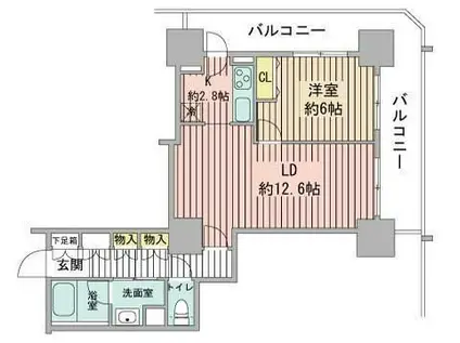 プライムアーバン札幌リバーフロント(1LDK/13階)の間取り写真