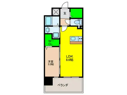 リファレンス六本松(1LDK/8階)の間取り写真