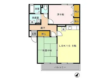 ロイヤルガーデン白岩 A棟(2LDK/2階)の間取り写真