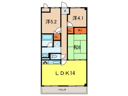 ユーコート甲陽園(3LDK/3階)の間取り写真
