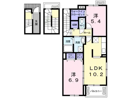 リヴェール土入 I(2LDK/3階)の間取り写真