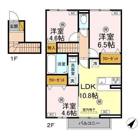 フォレストウッド B棟(3LDK/2階)の間取り写真
