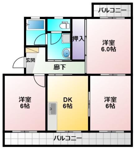 コーポラス幸(3DK/2階)の間取り写真