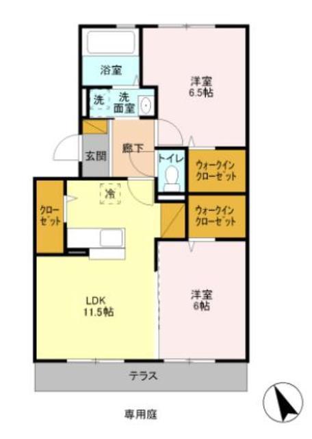 グランソーレI(2LDK/1階)の間取り写真